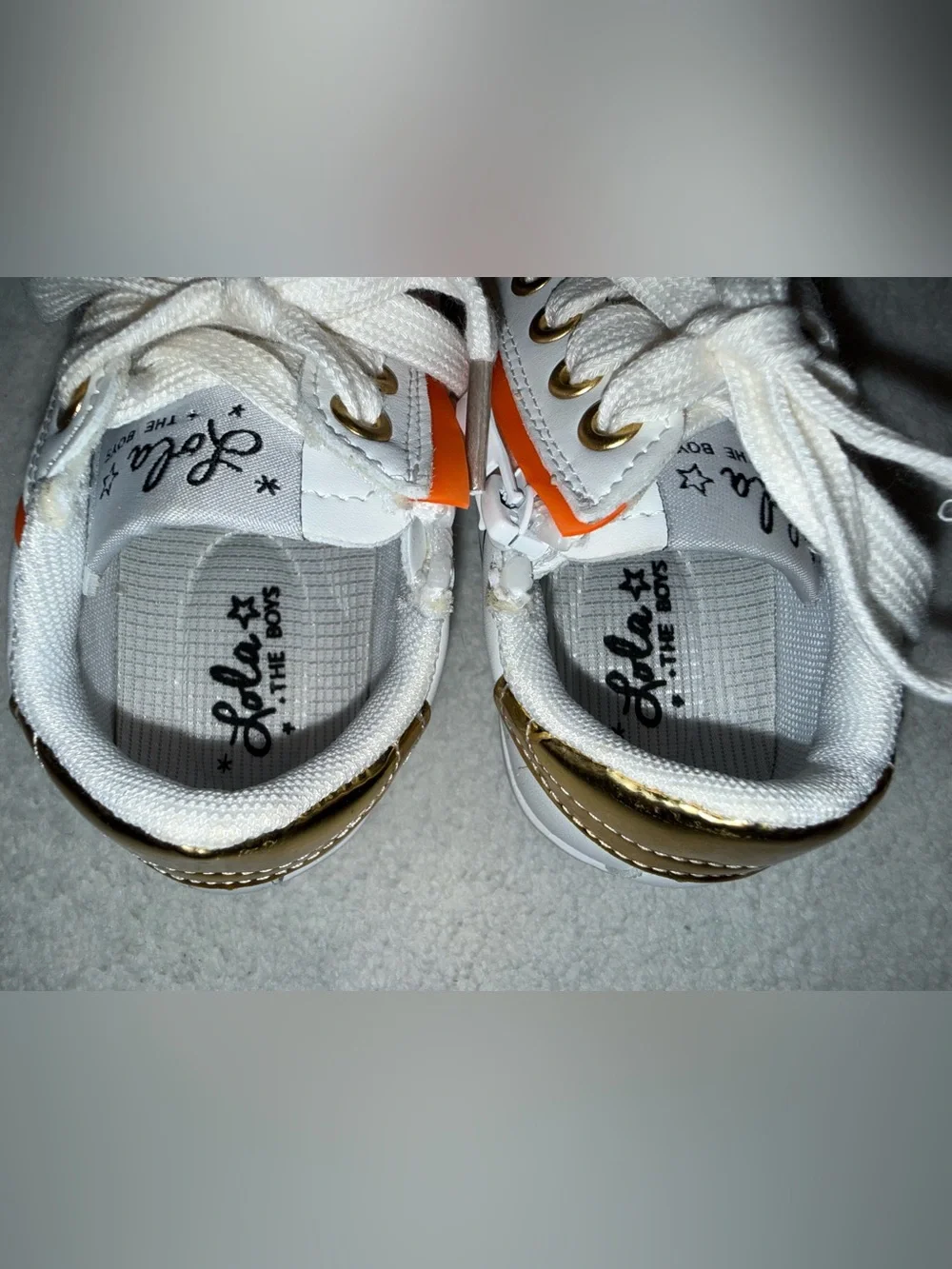 Lola + The Boys Toddler Sneakers Size 8 White Gold Orange Doodle Zip Shoes NEW